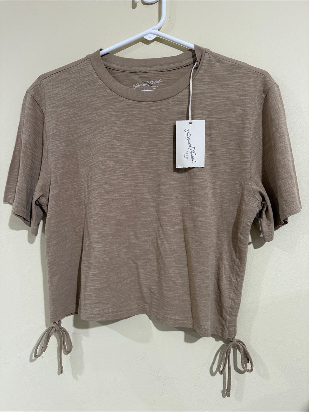 Universal Thread Pecan Taupe Side-Tie Crop Tee women’s cropped top size Small